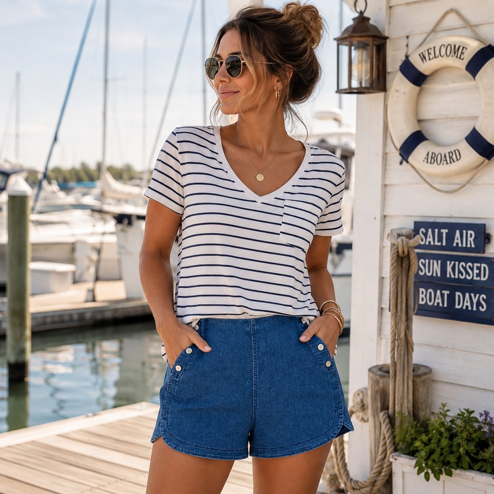 SOFIA VERGARA JULIETA JEANS Women's Size 20 High-Rise Sailor Shorts • Nautical